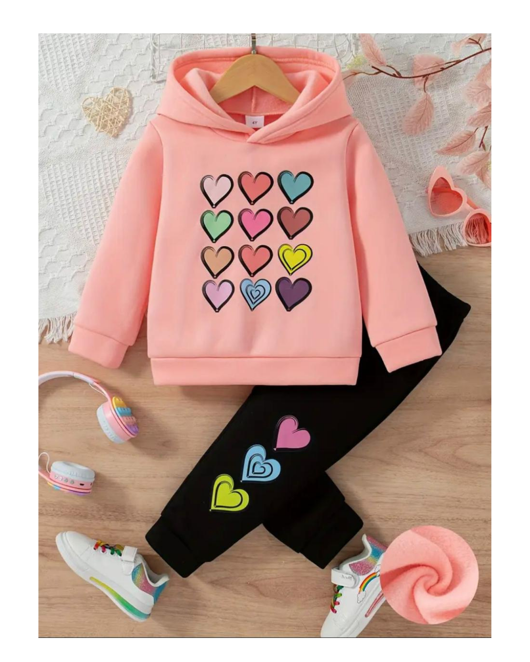 Image of HEARTS FLEECE HOODIE PAIR